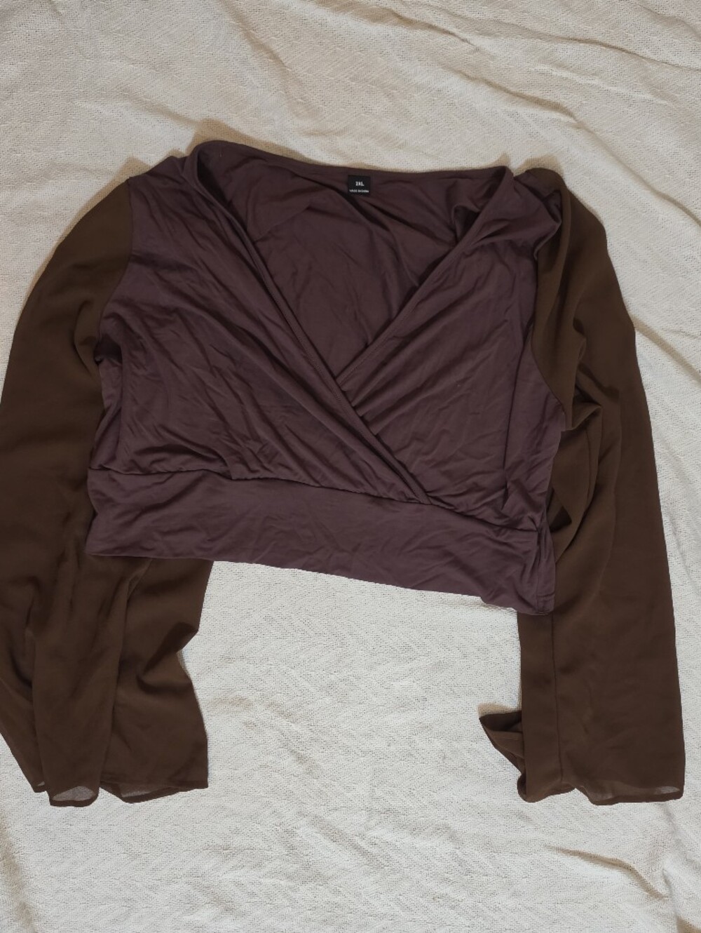 Brown Mesh Sleeeve Shirt